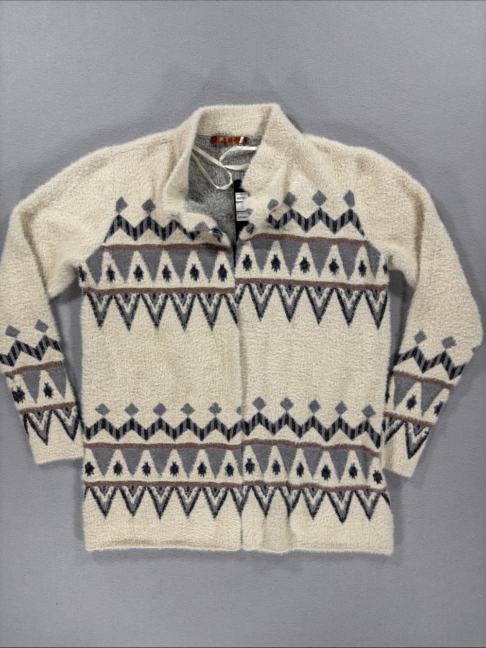 Belldini Cream Patterned open Sweater Jacket M NWT